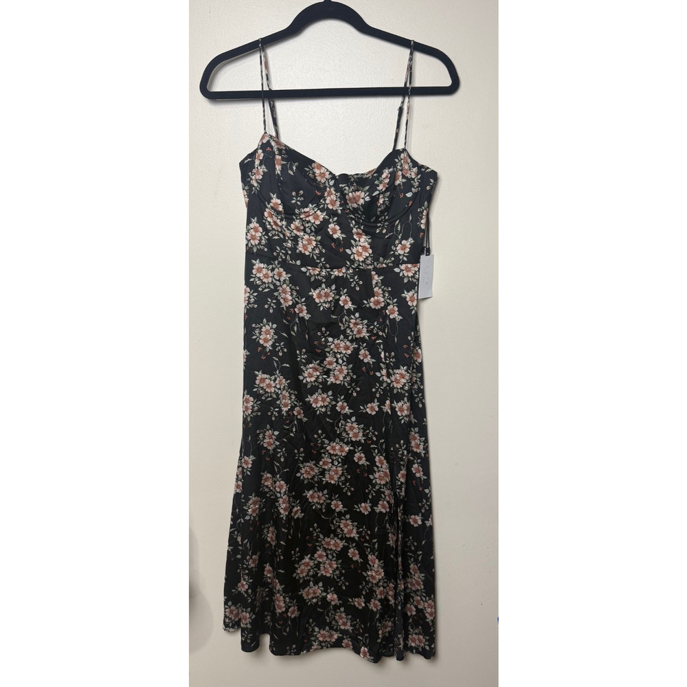 ASTR The Label Size M Satin Bustier Floral Midi Dress Back Side Slit NWT Wedding